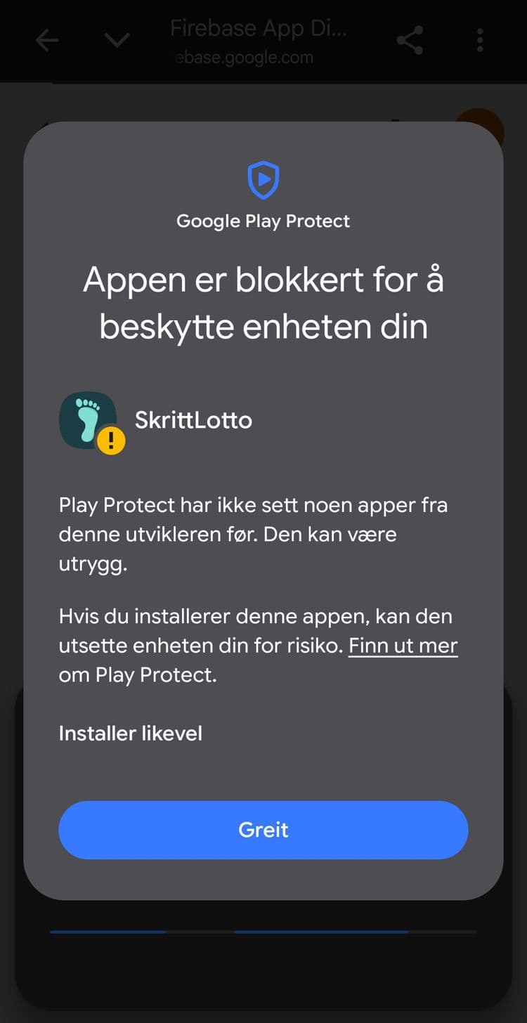 Play Protect-advarsel der Installer likevel er veien videre