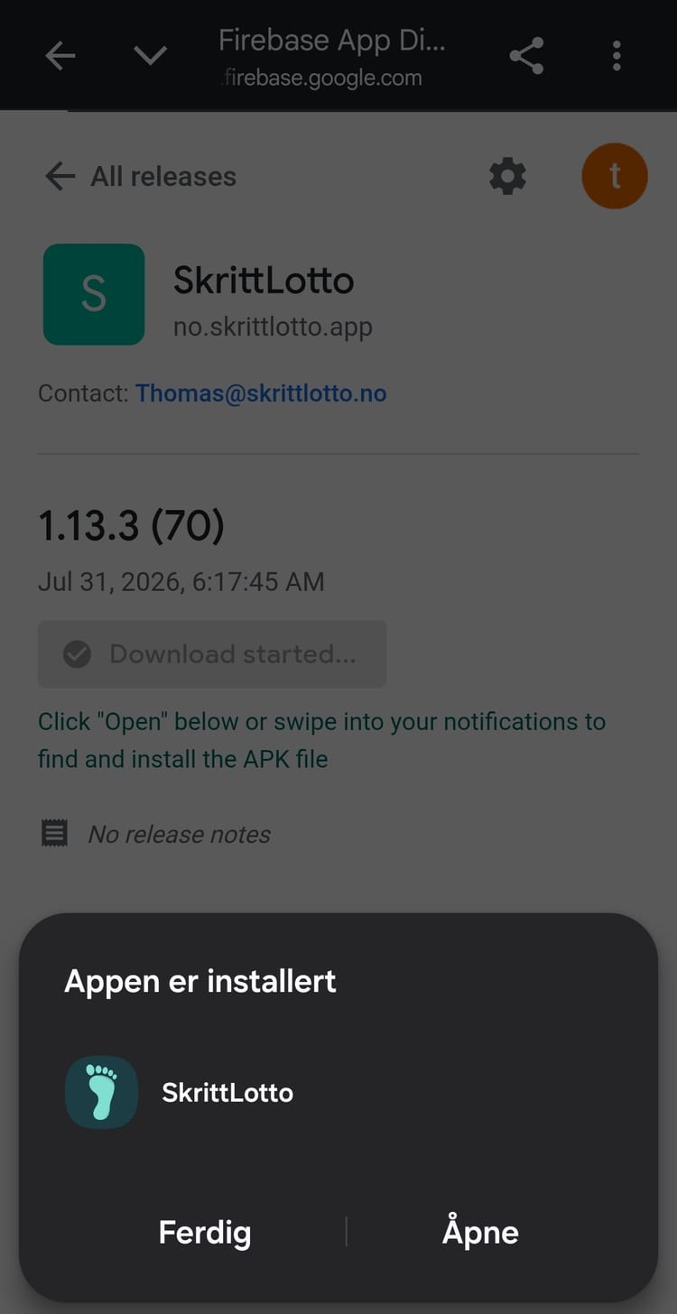 Appen er installert